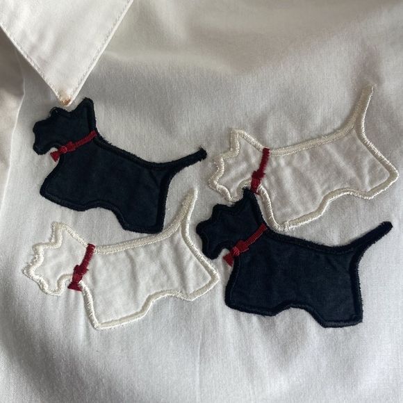 Vintage Witt's End Size Large Womens Top White W/ Scottish Dog Prints - Picture 4 of 10